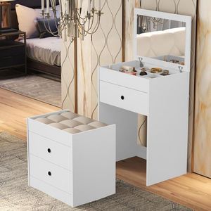 Penteadeira Olivia 3 Gavetas Banqueta Embutida Com Rodizios Branco Branco