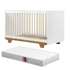 Berço que Vira Mini Cama Flocos com Colchão Infantil e Grade Removível para Quarto de Bebê