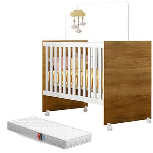 Berço Mini Cama Life com Colchão e Grade de Proteção Removível para Quarto de Bebê Infantil