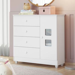 Cômoda De Bebê Life 1 Porta 4 Gavetas Branco Tigus Branco