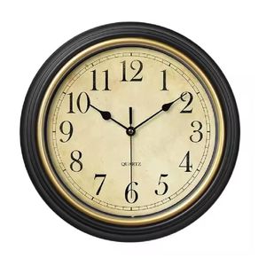 Relogio De Parede Redondo Estilo Madeira Retro Vintage Luxo Decorativo Analogico Detalhe Dourado