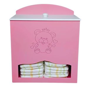 Porta Fralda Em Mdf Decoração Quarto De Bebê (25x15x29) Rosa/branco