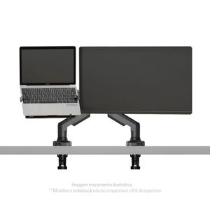 Kit 2 Suportes Articulados Monitor E Notebook Pistão F80 Nb + Bandeja Apoio Nbh-2