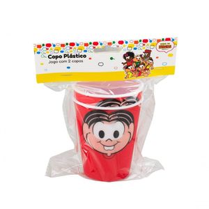 Jogo 2 Copos Plástico Mônica Vermelho 400ml Turma Da Mônica