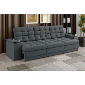 Sofá Confort Premium 2,30m Assento Retrátil/reclinável Porta Copos E Usb Suede Cinza Xflex Sofás