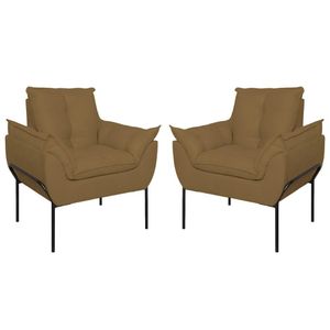 Kit 02 Poltronas Base Metal Preto Sala Quarto Balaqui Decor Capuccino