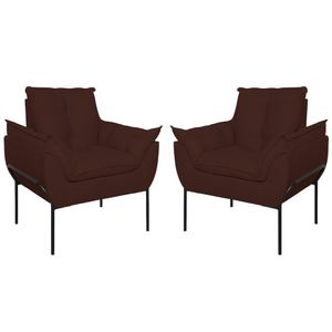 Kit 02 Poltronas Base Metal Preto Sala Quarto Balaqui Decor Marrom