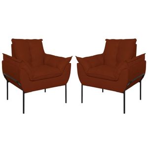 Kit 02 Poltronas Base Metal Preto Sala Quarto Balaqui Decor Terracota