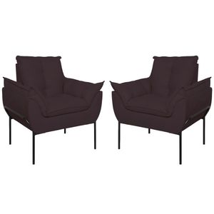 Kit 02 Poltronas Base Metal Preto Sala Quarto Balaqui Decor Cinza