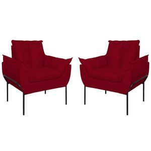 Kit 02 Poltronas Base Metal Preto Sala Quarto Balaqui Decor Vermelho