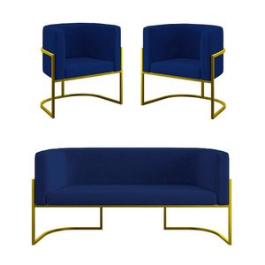 Kit Sofá 2 Lugares + 2 Poltronas Para Recepção – Balaqui Azul Marinho