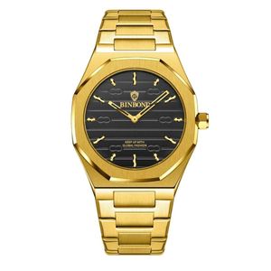 Binbond Marca 2025 Relógio De Quartzo Masculino Casual Octogonal 818 Dourado Preto