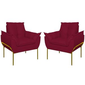 Kit 02 Poltronas Base Metal Dourado Sala, Quarto Escritório Marsala