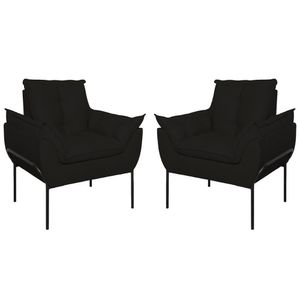 Kit 02 Poltronas Base Metal Preto Sala, Quarto Escritório Preto
