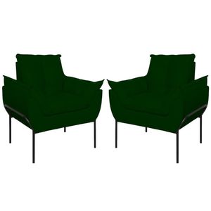 Kit 02 Poltronas Base Metal Preto Sala, Quarto Escritório Verde