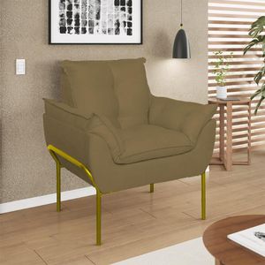Poltrona Decorativa Luxo Recepção Clínica Estética Dourado Capuccino