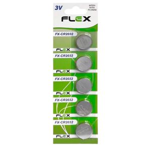 Bateria Botão Litio Flex Cr2032, 3v, Blister C/ 5 Unidades, - Fx-cr2032