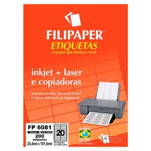 Etiqueta Fp 6081 Inkjet+laser, 25,4 X 101,6 Mm, 10 Etiquetas, 10 Folhas, Filipaper - 04424
