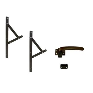 Kit Braço Janela Maxim-ar 40cm + Fecho Alavanca Marrom
