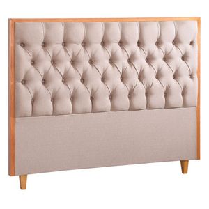 Cabeceira Queen Luxo Sevilha Linho Com Detalhe Em Madeiras M Bege