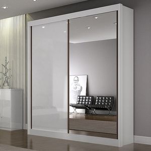 Guarda Roupa São Paulo Luxo 2 Portas Mdf Com Espelho Leifer Branco