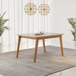 Mesa De Jantar Elegance 160x80cm Com Vidro Jcm Movelaria Cinamomo/ Off White