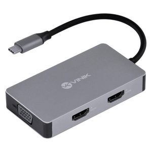 Hub Usb Tipo C / Type C 5 Em 1 Com 2 Hdmi + Vga + Usb...