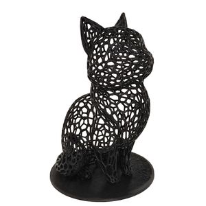 Gato Sentado 18 Cm Vazado 3d Enfeite Preto