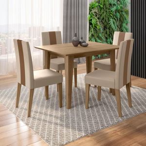 Conjunto Sala De Jantar Mesa Com 4 Cadeiras Belle Poliman Carvalho