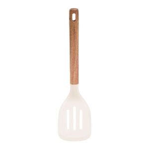 Espátula Vazada De Silicone Com Cabo Em Acácia Spicy Bege