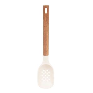 Colher De Serviço De Silicone Com Cabo Em Acácia Spicy Bege
