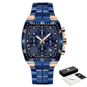 Relógio Masculino Wwoor Quadrado Aço Inoxidável Prova D'água Azul