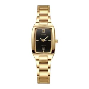 Relógio Feminino Wwoor Elegante Moda Aço Inoxidável à Prova D'água Ouro Preto