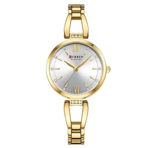 Relógio De Pulso Feminino Curren 9092 à Prova D´água Aço Inoxidável Dourado Branco