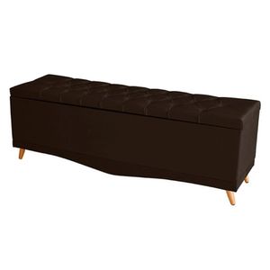 Recamier Calçadeira Baú Barcelona Casal 140 Cm Botão Encapados Pés Palito Suede Marrom Do Lar Móveis
