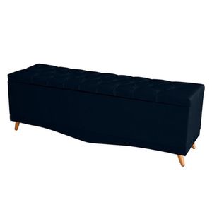Recamier Calçadeira Baú Barcelona King 195 Cm Botão Encapados Pés Palito Suede Azul Marinho Do Lar Móveis