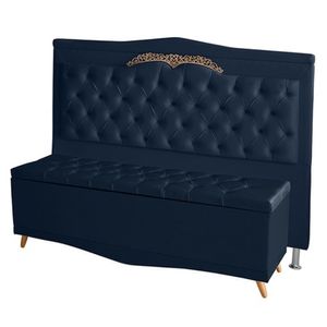 Kit Cabeceira De Cama Box E Calçadeira Baú Madri Casal 140 Cm Suede Azul Marinho Do Lar Móveis E Decoração