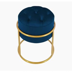 Puff Banqueta Estofado Decorativo Base De Ferro Capitonê Suede Azul Marinho Do Lar Móveis E Decoração