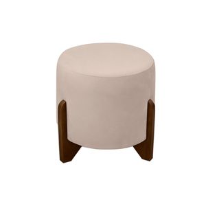 Puff Banqueta Decorativo Luiz Pés De Madeira Linho Bege Do Lar Móveis E Decoração