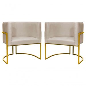 Kit 2 Poltronas Decorativa Luxo Base De Metal Dourada Escritório Recepção Sala Suede Bege Do Lar Móveis E Decoração