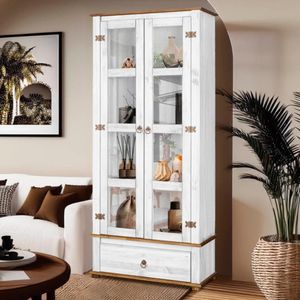 Cristaleira Rústica Madeira Maciça 2 Portas Vidro Branco Garapa D106 Denk Branco Garapa