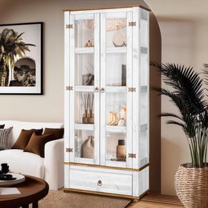Cristaleira Rústica Madeira Maciça 2 Portas Vidro Lateral Branco Garapa D106vl Denk Branco Garapa