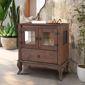 Balcão Rústico Madeira Maciça 2 Portas Vidro Lateral Imbuia D120vl Shop Jm Imbuia