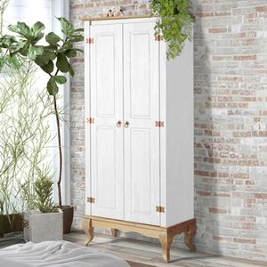 Guarda Roupa 2 Portas Madeira Maciça Rústico Branco Garapa Pés Luis Xv 4000 Branco Garapa