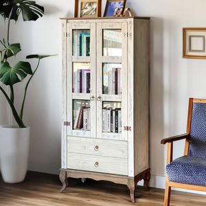 Cristaleira 2 Gavetas Madeira Maciça Portas Vidro D112 Branco Garapa Shop Jm Branco Garapa