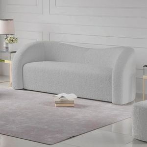 Sofá Curvo 3 Lugares Orgânico Sala Recepção Escritório Coréia 200cm Linho Cinza Claro