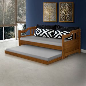 Sofá Cama Para Copa Solteiro De Madeira Vintage - Castanho - Marrom