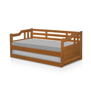 Sofa Cama Solteiro De Madeira Com Cama Auxiliar Atraente Imbuia - Marrom