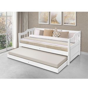 Sofá Cama Solteiro Vintage Com Cama Auxiliar Madeira + 2 Colchões - Branco - Branco