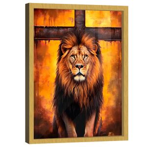 Quadro Decorativo Leão Sobre A Cruz
